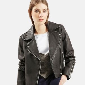 Topshop Black Genuine Leather Moto Biker Jacket